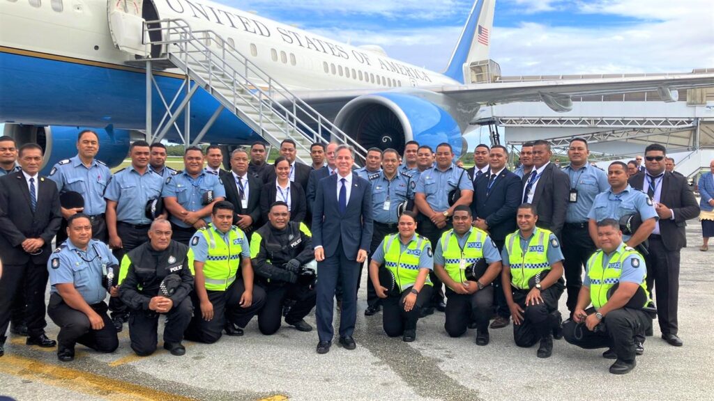 United States Secretary of State, Antony J. Blinken with the Tonga Police Personal Protection Officers in & special agents from the United States Diplomatic Security. Photo Tonga Police