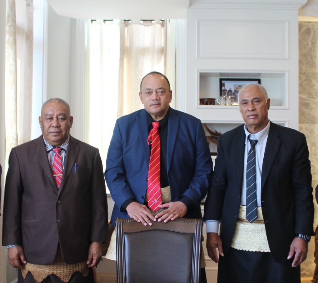 L R Tevita Lavemaau, PM Huakavameiliku, Mikaele Fakasieiki. Photo PM Press