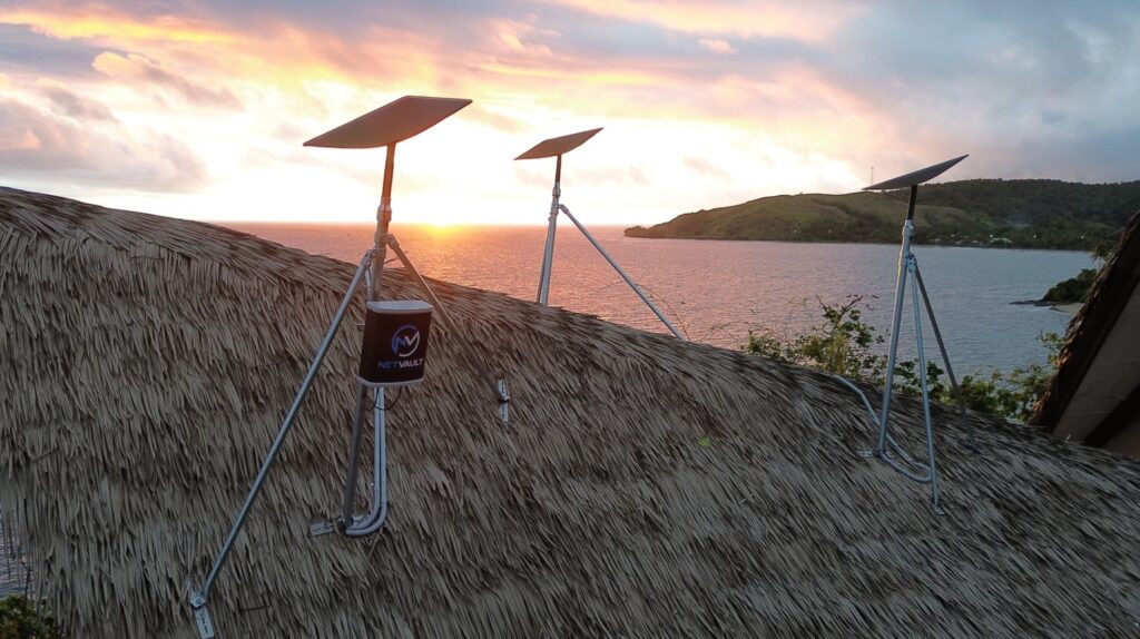 Starlink dish for enterprise with a NETVAULT seamless failover technology to enhance performance. Photo Fiji Times