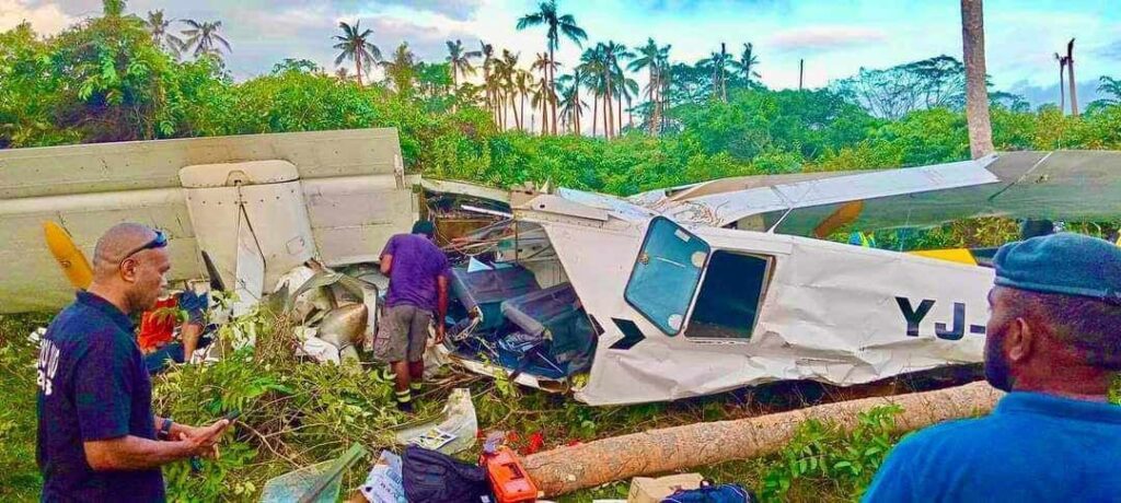 The Britten Normal BN @a Island aircraft that crashed yesterday claims one life. Photo Daily Post Vanuatu