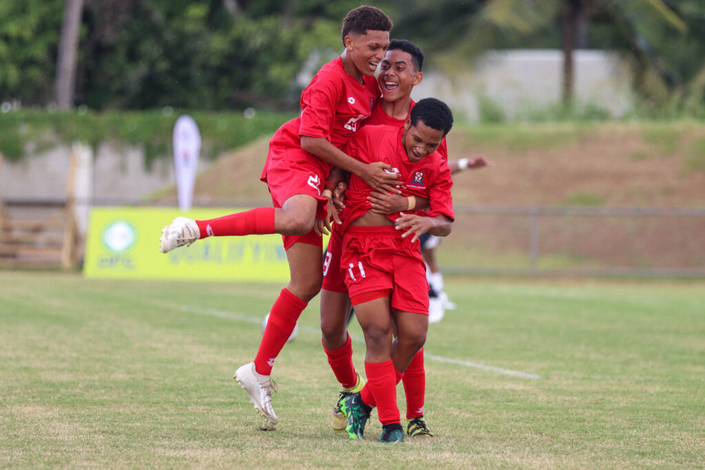 Tonga U 16 National Men’s Team celebrate winning against American Samoa in the OFC Under 16 Championships earlier this year. Photo Tonga Football