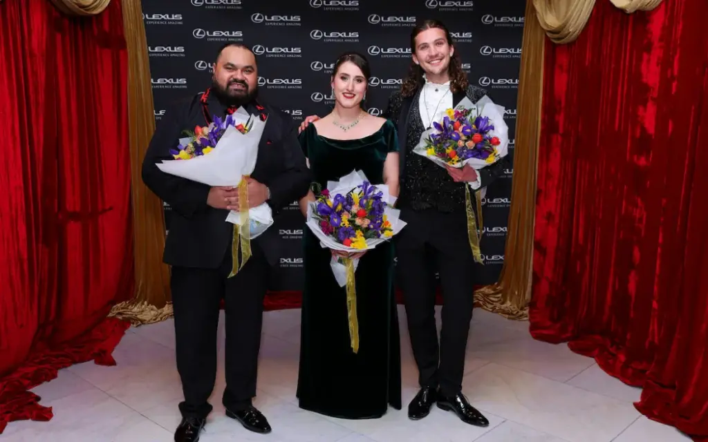 2024 Lexus Song Quest in association with the Kiri Te Kanawa Foundation, runner up Manase Latu, winner Katie Trigg, third place Austin Haynes Photo Hagen Hopkins