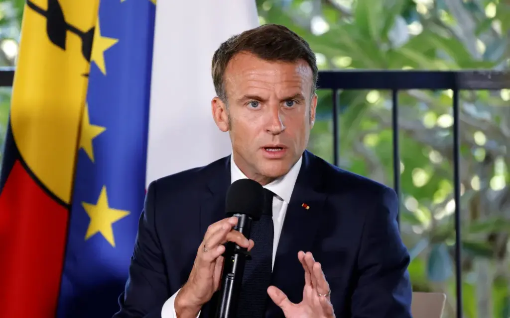 French President Emmanuel Macron speaks during a meeting with New Caledonia's elected officials and local representatives at the French High Commissioner Louis Le Franc's residence in Noumea, France's Pacific territory of New Caledonia on 23 May, 2024. Photo: Pool / Ludovic Marin / AFP