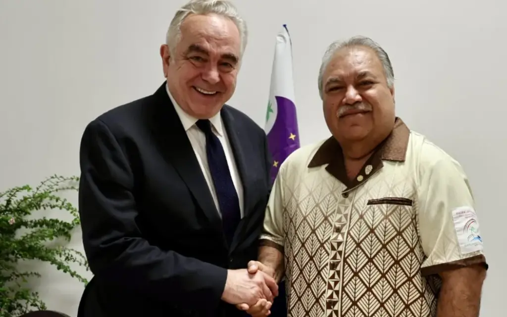 US deputy secretary of State, Kurt Campbell, left, with Pacific Islands Forum secretary general, Baron Waqa in Nuku'alofa, Tonga. 28 August 2024 Photo: Pacific Islands Forum