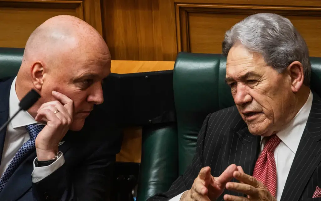 Prime Minister Christopher Luxon and his Deputy Prime Minister Winston Peters at Parliament. Photo: RNZ / Samuel Rillstone