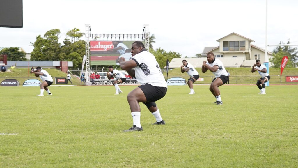 Flying Fijian team cibi at teufaiva stadium tonga