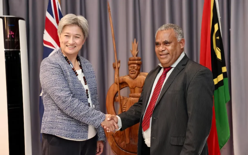 Jotham Napat, right, was elected Vanuatu's new prime minister in February.