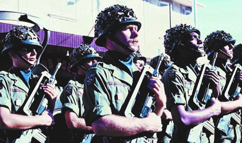 French Pacific Regiment troops at a Bastille Day parade in Nouméa, New Caledonia, 1985